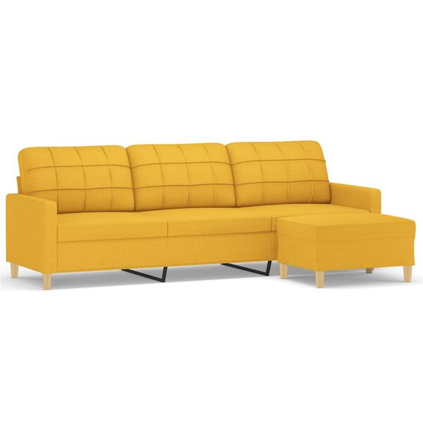 vidaXL trīsvietīgs dīvāns ar kājsoliņu, 210 cm, gai&scaron;i dzeltens audums