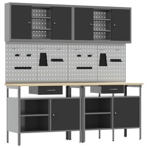 vidaXL Darbagalda komplekts ar atvilktni 8 pcs Sarkans un pelēks