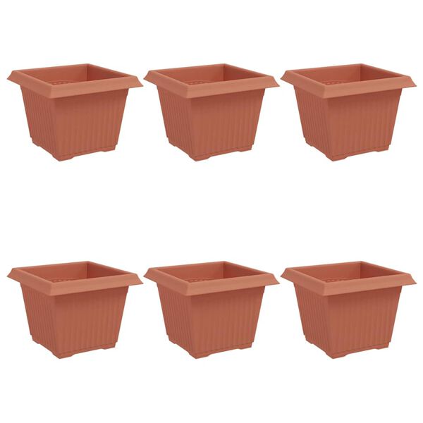 vidaXL Kvadrātveida Ziedu Pods 6 pcs Ķieģeļu sarkans 23 x 23 x 17,5 cm
