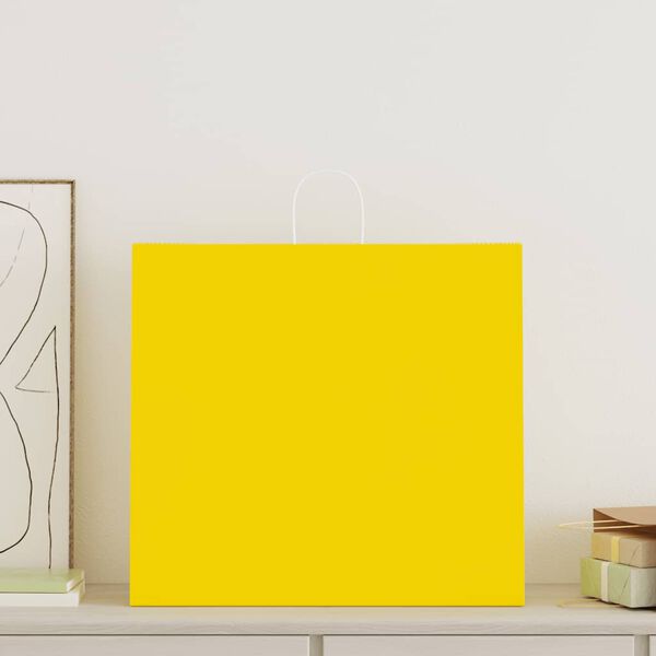 vidaXL papīra maisiņi 50 gab. ar rokturiem, dzelteni, 54x15x49 cm