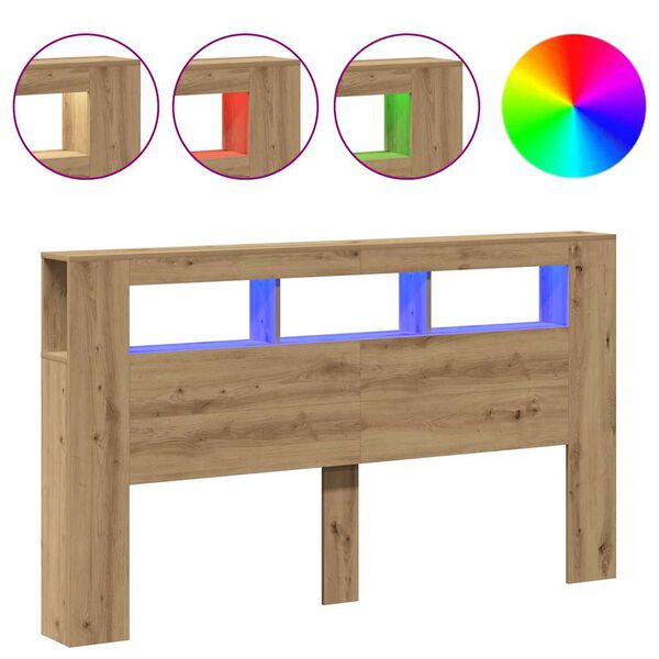 vidaXL gultas galvgalis ar LED, koka krāsa, 180x18,5x103,5 cm, koks