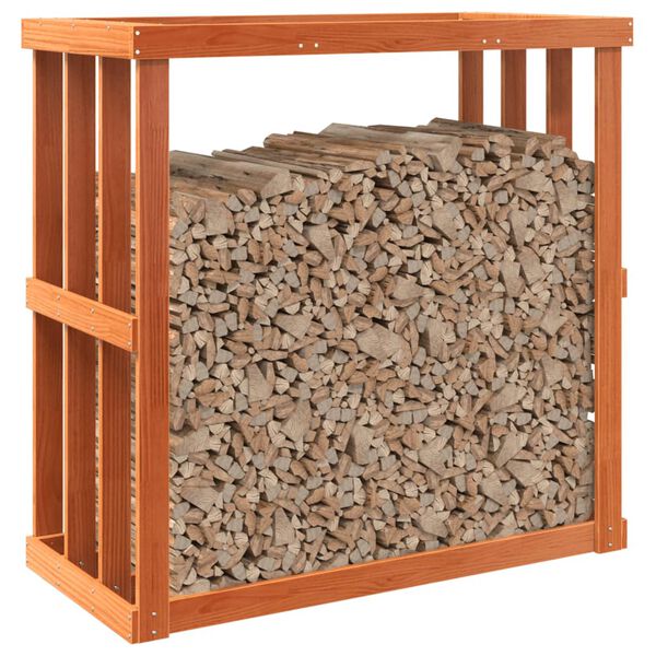 vidaXL āra malkas plaukts, vaska brūnas, 109x52x106 cm, priedes koks