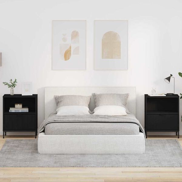 vidaXL Nakts skapītis 2 pcs Melna 49 x 36 x 61 cm Inženierijas koks