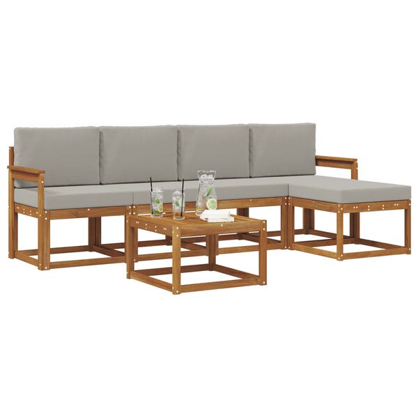 vidaXL Āra dīvānu komplekts ar spilvenu 6 pcs Dabīgs un gai&scaron;i pelēks