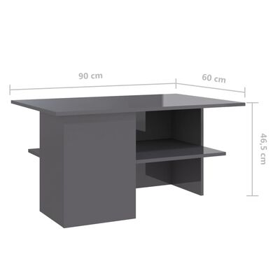 vidaXL kafijas galdiņš, spīdīgi pelēks, 90x60x46,5 cm, skaidu plāksne