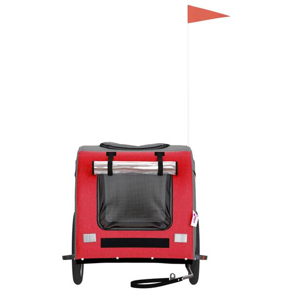 vidaXL mājdzīvnieku velo piekabe, sarkana ar pelēku, audums, dzelzs