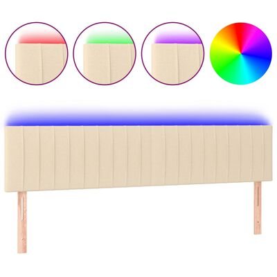 vidaXL gultas galvgalis ar LED, 160x5x78/88 cm, krēmkrāsas audums