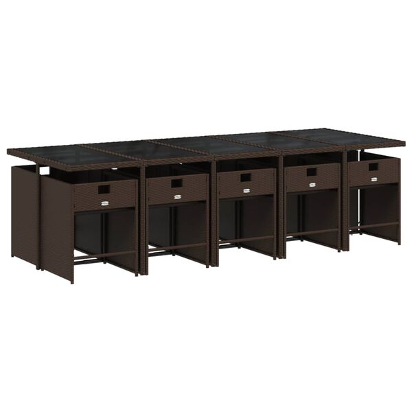 vidaXL 11-daļīgs dārza mēbeļu komplekts, matrači, brūna PE rotangpalma