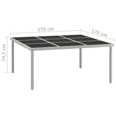 vidaXL dārza galds, 170x170x74,5 cm, stikls un tērauds