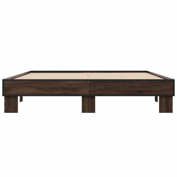 vidaXL gultas rāmis, brūna ozola, 150x200cm, inženierijas koks, metāls