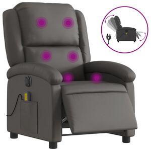 vidaXL elektrisks masāžas krēsls, atgāžams, pelēka dabīgā āda