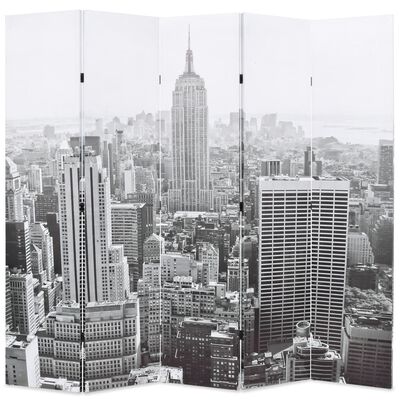 vidaXL istabas aizslietnis, 200x170 cm, saliekams, Ņujorka, melnbalts