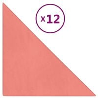 vidaXL sienas paneļi, 12 gab., rozā, 30x30 cm, samts, 0,54 m²