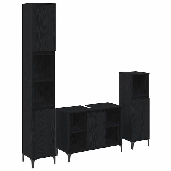 vidaXL Vannas istabas mēbeļu komplekts ar plauktu 3 pcs Melns ozols