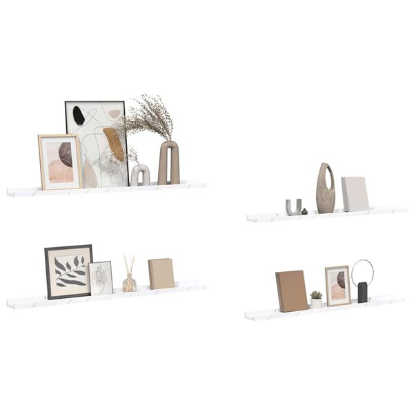 vidaXL Sienas plaukts ar plauktu 4 pcs Balts marmors 100 x 9 x 3 cm