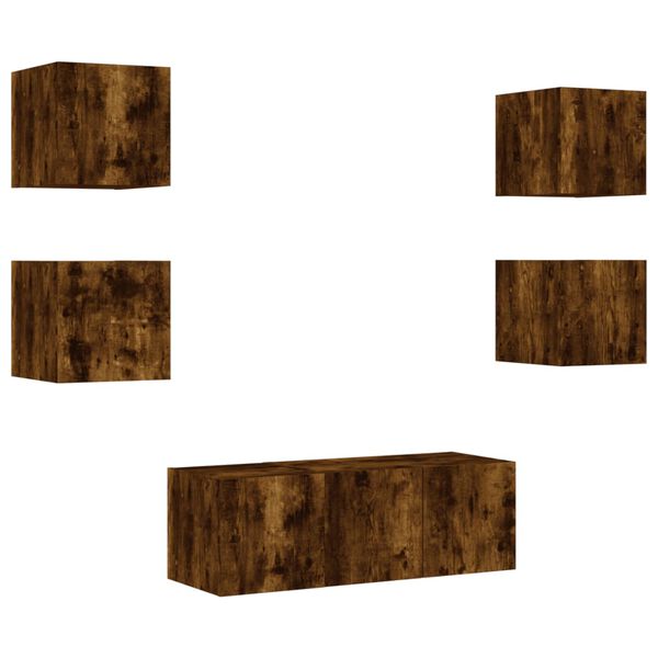 vidaXL 6-daļīgs TV skapī&scaron;u komplekts ar LED, ozola, inženierijas koks