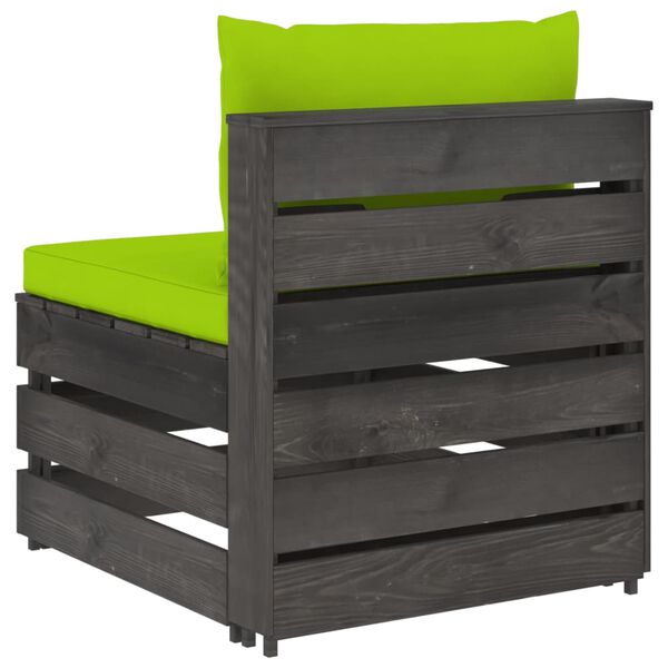 vidaXL vidējais moduļu dīvāns ar spilveniem, pelēks, impregnēts koks