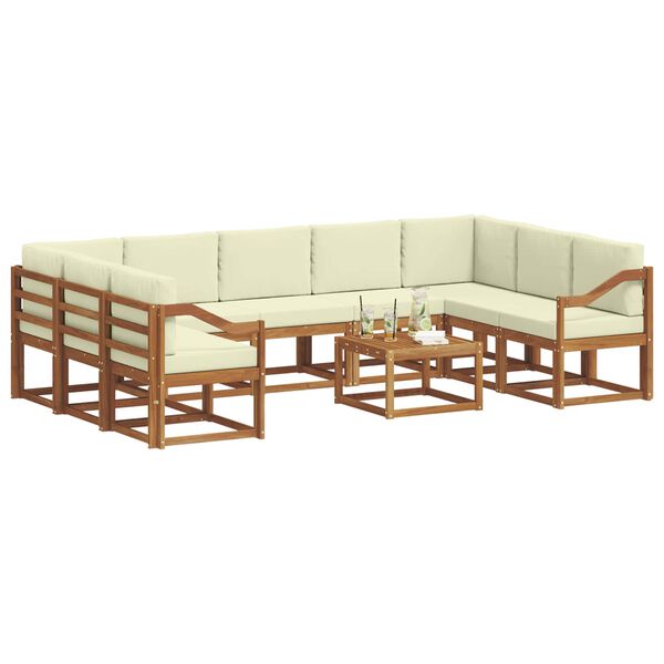 vidaXL Āra dīvānu komplekts ar spilvenu 10 pcs Dabisks un krējuma