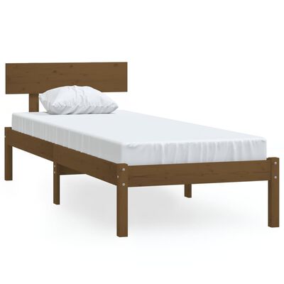 vidaXL gultas rāmis, brūns priedes masīvkoks, 90x190 cm, vienvietīgs