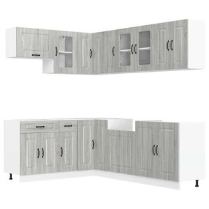 vidaXL 11-daļīgs virtuves skapītis komplekts, Kalmar, pelēka koka
