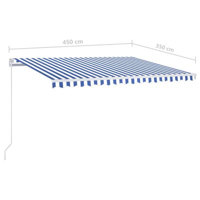 vidaXL izvelkama markīze ar LED, 450x350 cm, manuāla, zila un balta