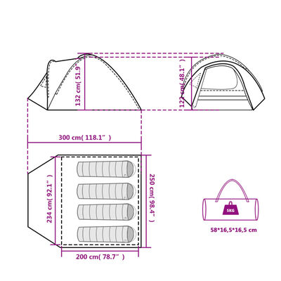 vidaXL kempinga telts 4 personām, balta, ūdensnecaurlaidīga, audums