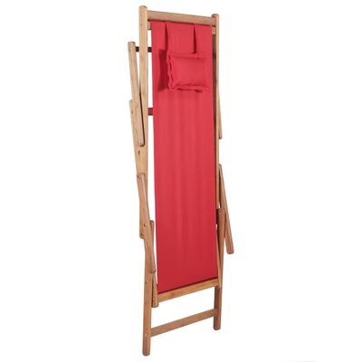 vidaXL saliekams pludmales krēsls, sarkans audums, koka rāmis