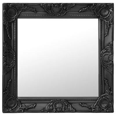 vidaXL baroka stila sienas spogulis, 50x50 cm, melns