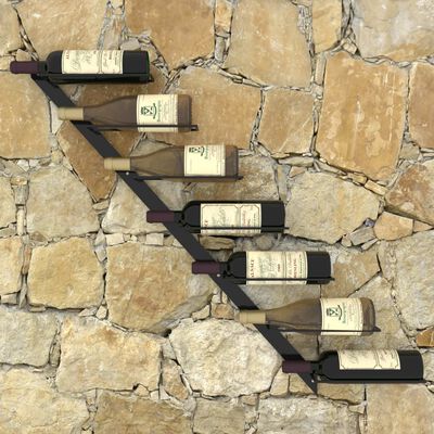 vidaXL vīna pudeļu sienas plaukts 7 pudelēm, melns metāls