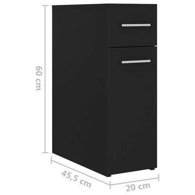 vidaXL atvilktņu skapis, melns, 20x45,5x60 cm, skaidu plāksne