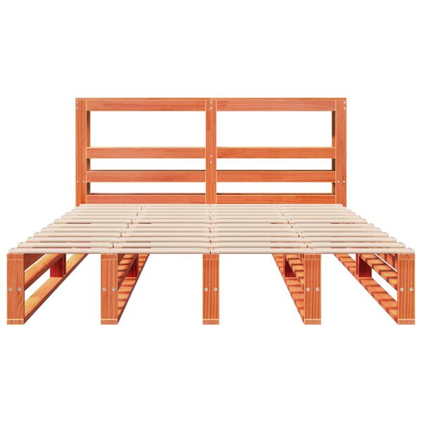 vidaXL gulta bez matrača, vaska brūnas, 150x200 cm, priedes masīvkoks