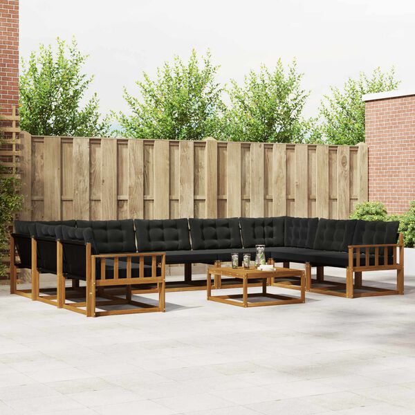 vidaXL Āra dīvānu komplekts ar spilvenu 10 pcs Dabīgs un melns