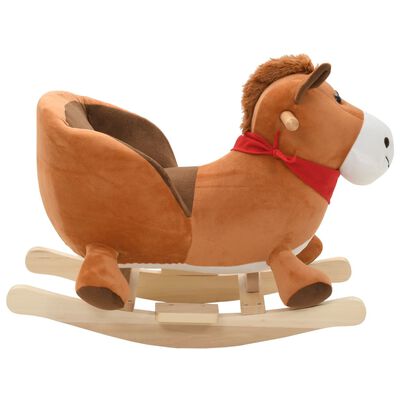 vidaXL bērnu šūpuļkrēsls ar atzveltni, 60x32x50 cm, zirgs, brūns plīšs