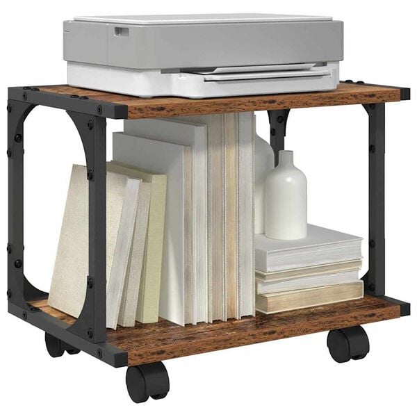 vidaXL Printera statīvs Vecs koks 41 x 28 x 33.5 cm Inženierijas koks