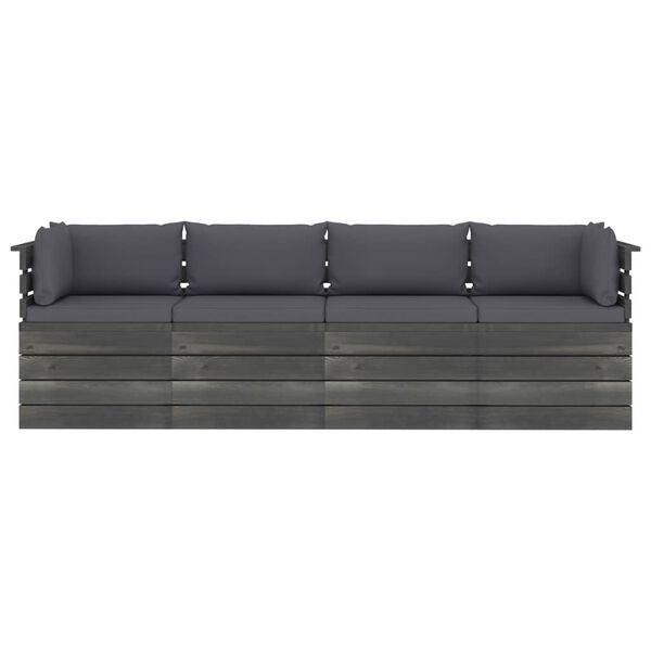 vidaXL 4-vietīgs dārza pale&scaron;u dīvāns ar matračiem, priedes masīvkoks