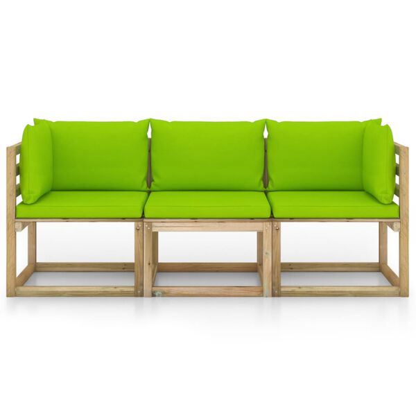 vidaXL 3-vietīgs dārza dīvāns ar spilgti zaļiem matračiem