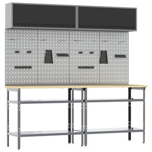 vidaXL Darbagalda komplekts 8 gab. Melns un pelēks 200 x 55 x 200 cm