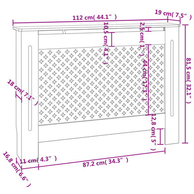 vidaXL radiatora pārsegs, melns, 112x19x81,5 cm, MDF