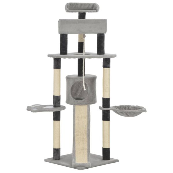 vidaXL kaķu māja ar sizala stabiem nagu asināšanai, 145 cm, pelēka