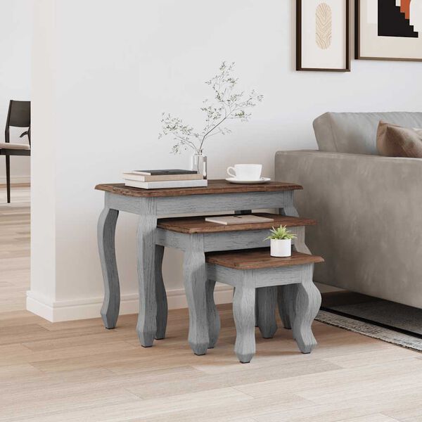 vidaXL kafijas galdiņi, 3 gab., sabīdāmi, masīvs sarkankoks