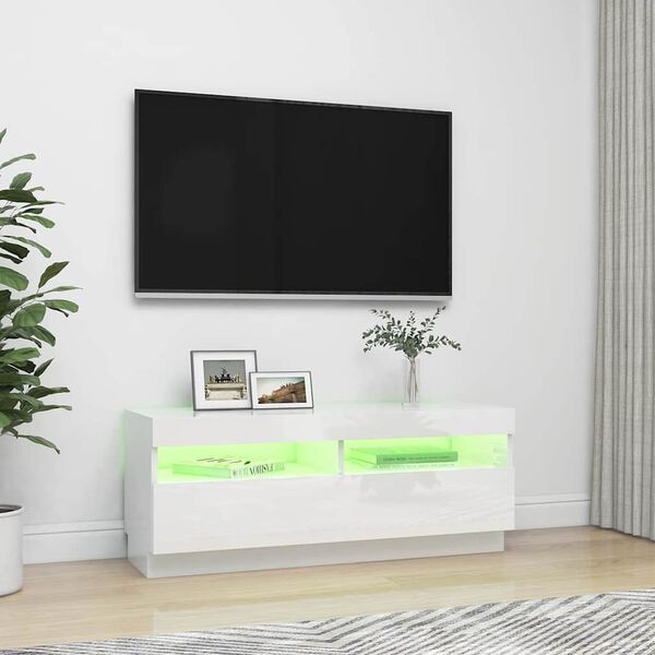 vidaXL TV galdiņ&scaron; ar LED lampiņām, 100x35x40 cm, spīdīgi balts