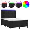vidaXL atsperu gulta ar matraci, LED, melns samts, 140x200 cm