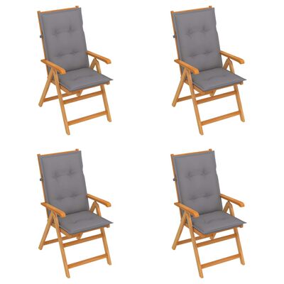 vidaXL dārza krēsli, pelēki matrači, 4 gab., masīvs tīkkoks