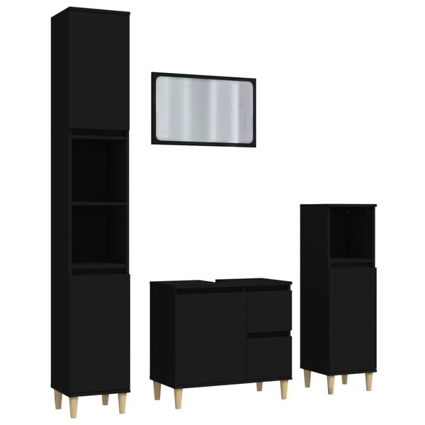 vidaXL 4-daļīgs vannasistabas mēbeļu komplekts, melns, koks