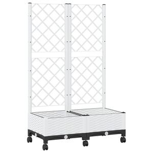 vidaXL Dārza kaste ar treli un riteņiem Balts 80 x 40 x 131,5 cm PP