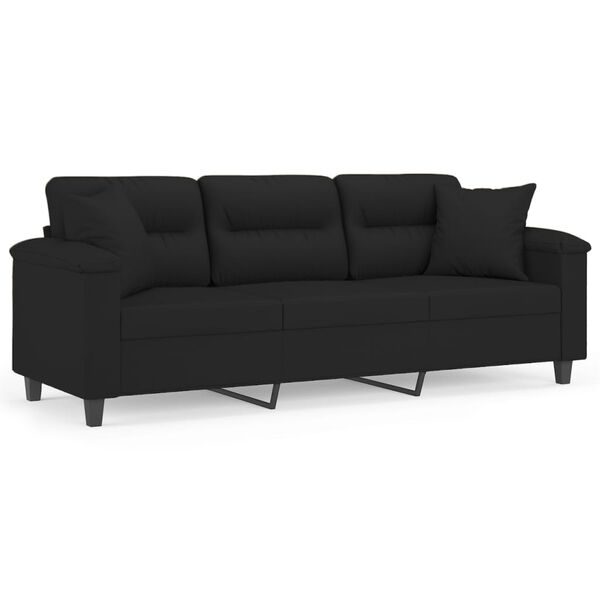 vidaXL trīsvietīgs dīvāns ar spilveniem, melns, 180 cm, audums