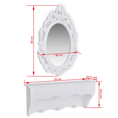 vidaXL sienas atslēgu plaukts ar spoguli un pakaramajiem