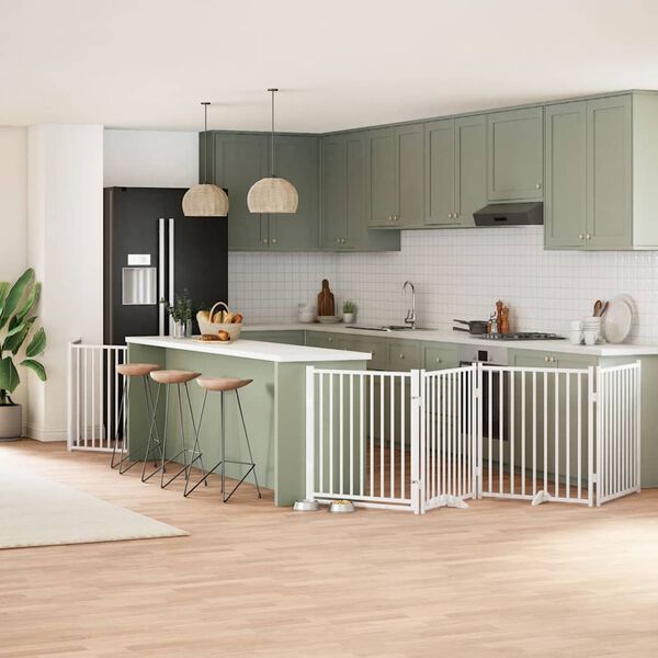 vidaXL suņu vārti ar durvīm, salokāmi, 10 paneļi, 800 cm, papeles koks