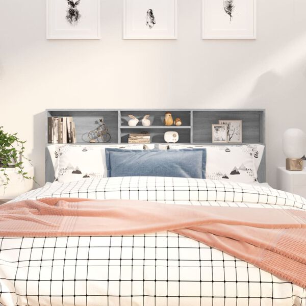 vidaXL gultas galvgalis ar plauktu, pelēcīga ozola, 180x19x103,5 cm