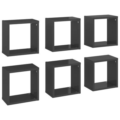 vidaXL kuba formas sienas plaukti, 6 gab., 26x15x26 cm, spīdīgi pelēki